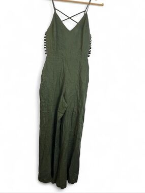 Line & Dot olive green jumpsuit cut-out detail linen blend size S